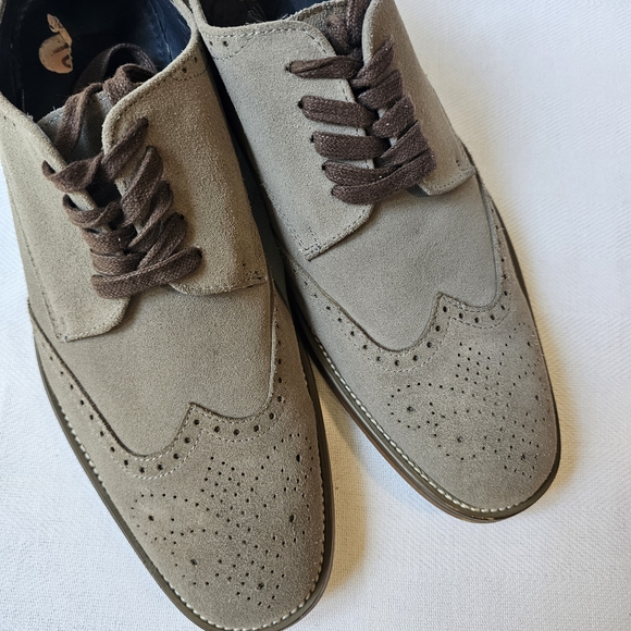 Joseph Abboud Mens suede wingtip shoes Grey Size 10 Preppy Classic - Picture 5 of 9